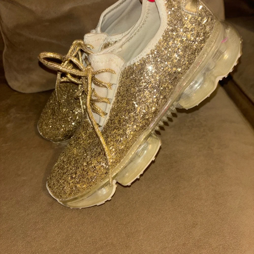 Gold Glitter Women's Sneakers- LaSheelah - Picture 3 of 5